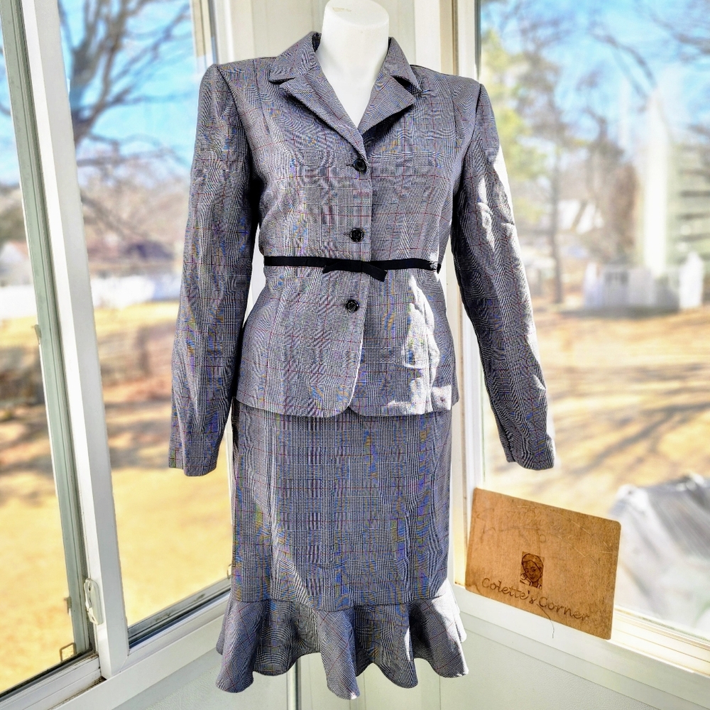Sweet Suit Plaid Print Blazer & Flounce Skirt